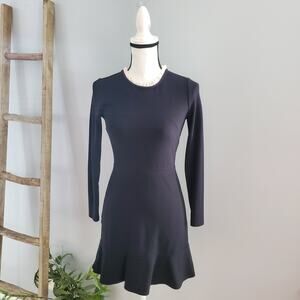 LOFT Black Long Sleeve Frill Neckline Drop Waist Dress Size 00P